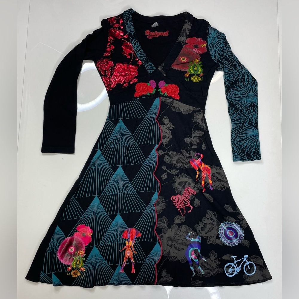Desigual Art Print Dress Women Large Multicolor Long Sleeve Y2K